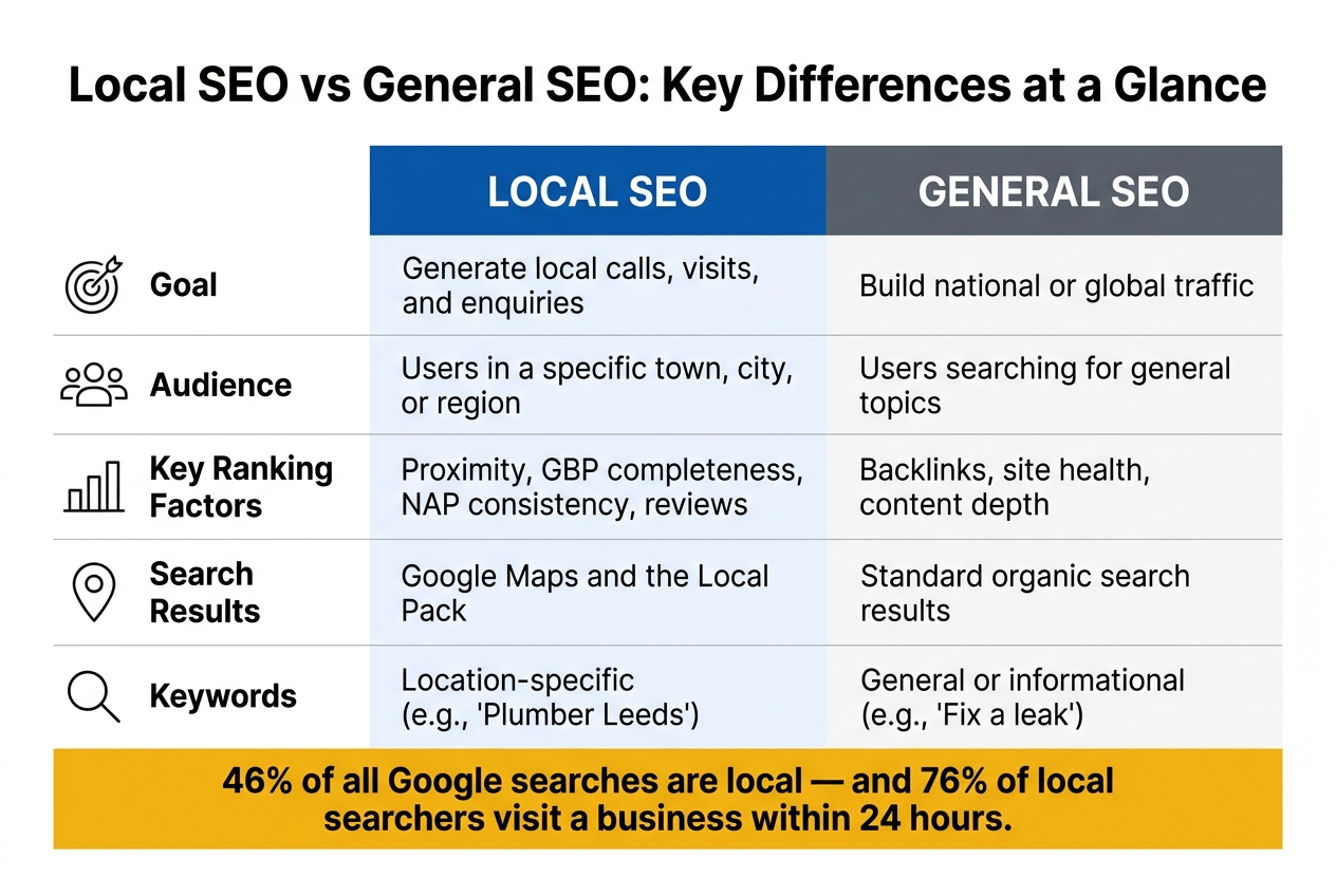 Local SEO vs General SEO: Key Differences at a Glance