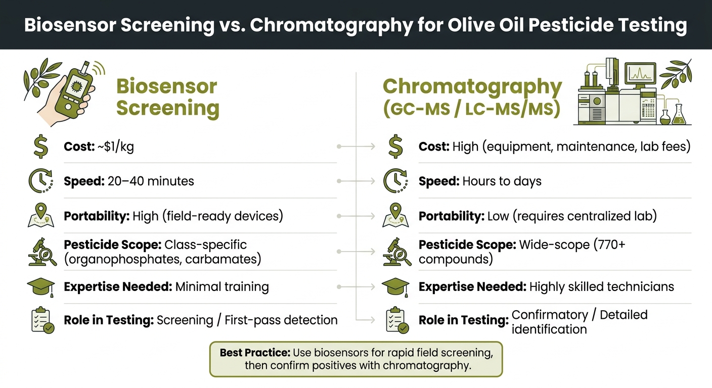 Biosensor Screening vs. Chromatography for Olive Oil Pesticide Testing