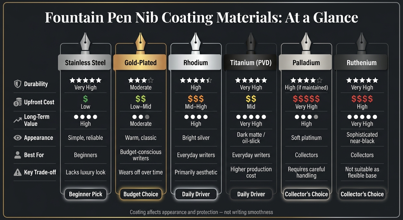 Fountain Pen Nib Coatings Compared: Durability, Cost & Best Use