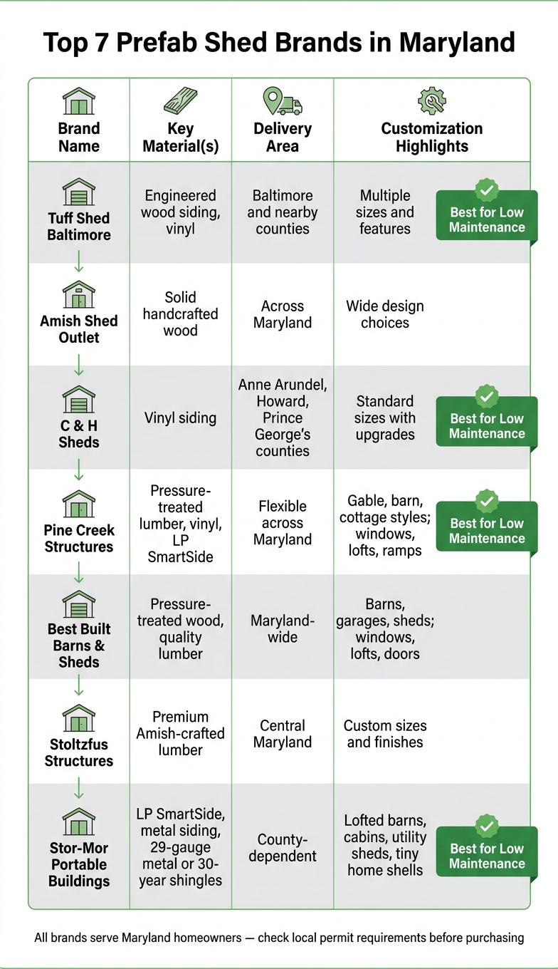 Top 7 Prefab Shed Brands in Maryland: Side-by-Side Comparison