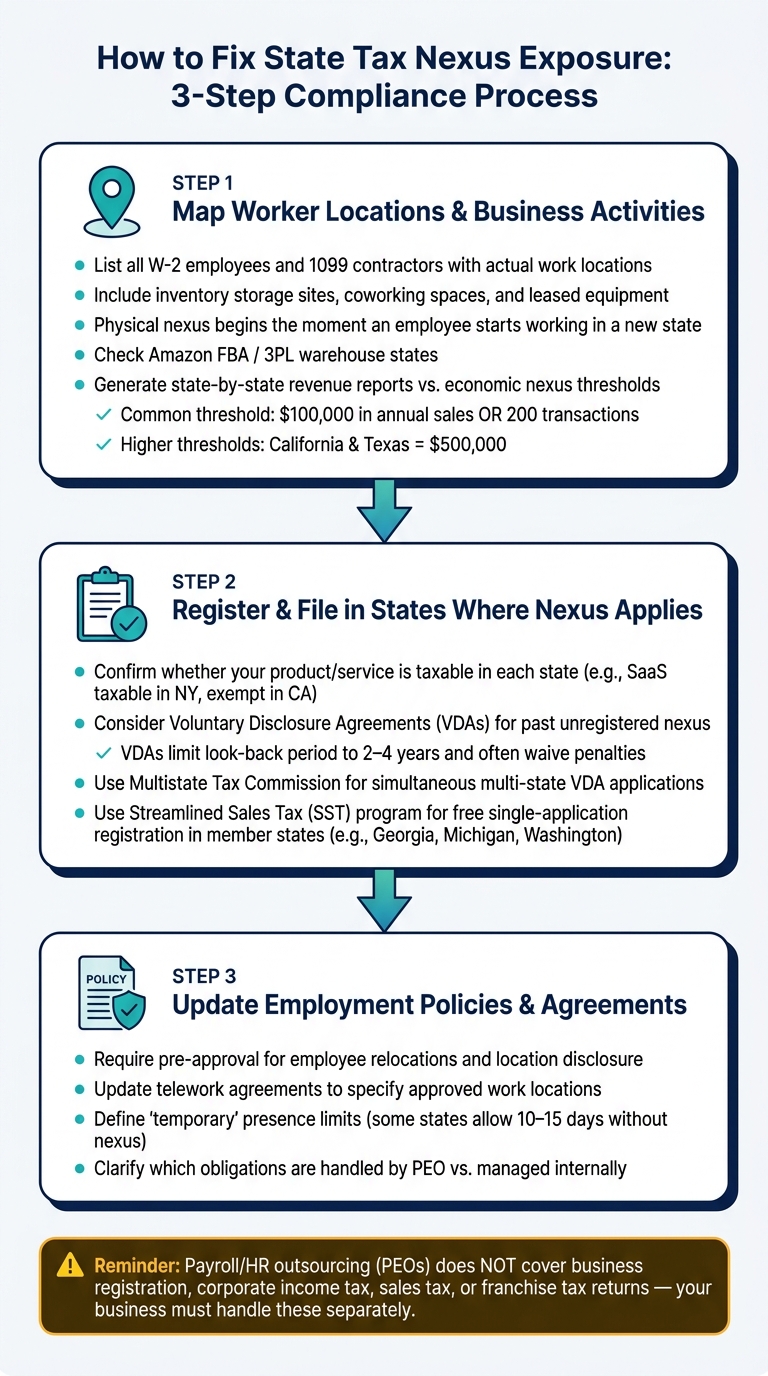 How to Fix State Tax Nexus Exposure: 3-Step Compliance Process