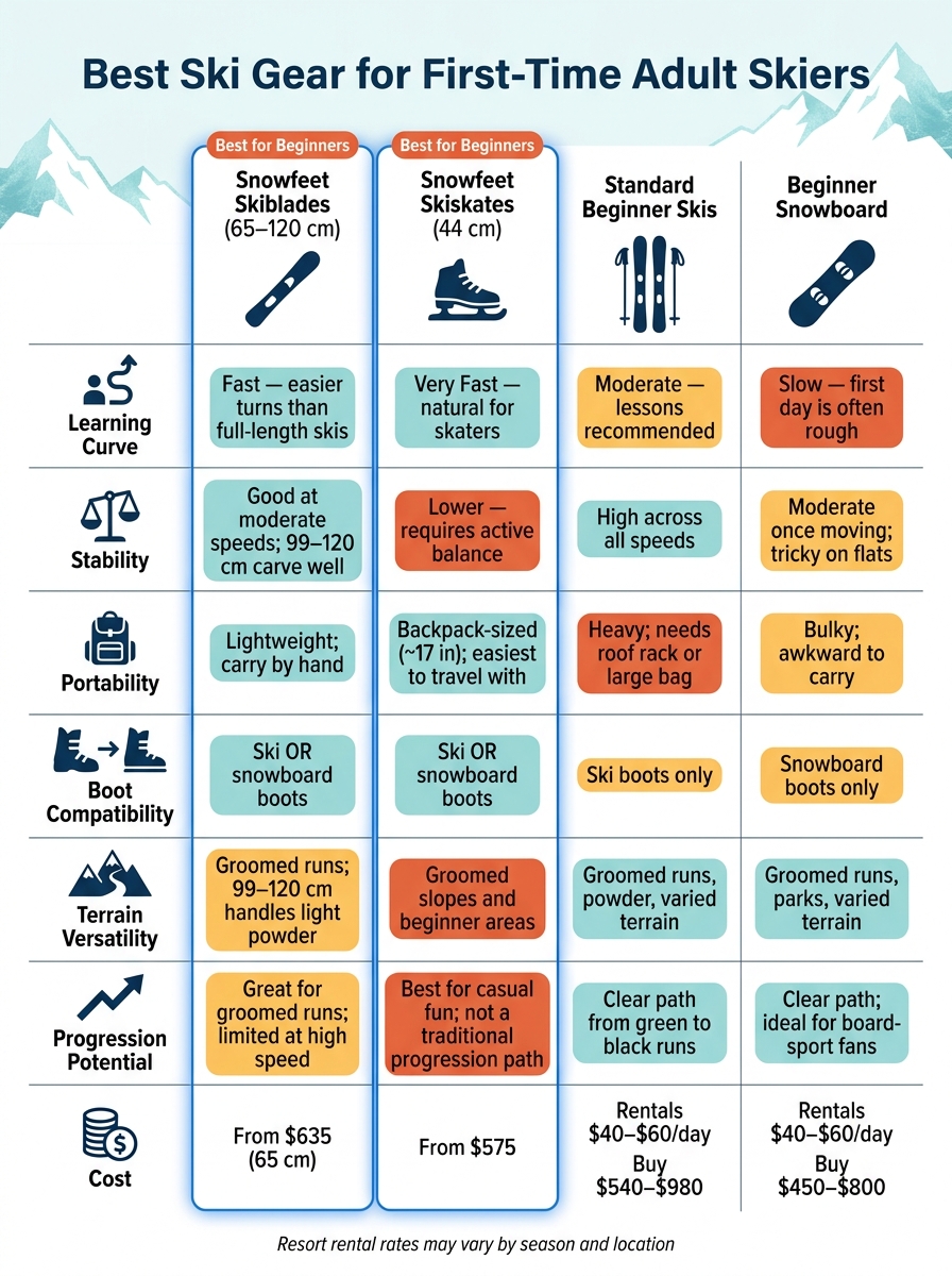 Best Ski Gear for Beginners: Snowfeet vs Traditional Skis & Snowboards