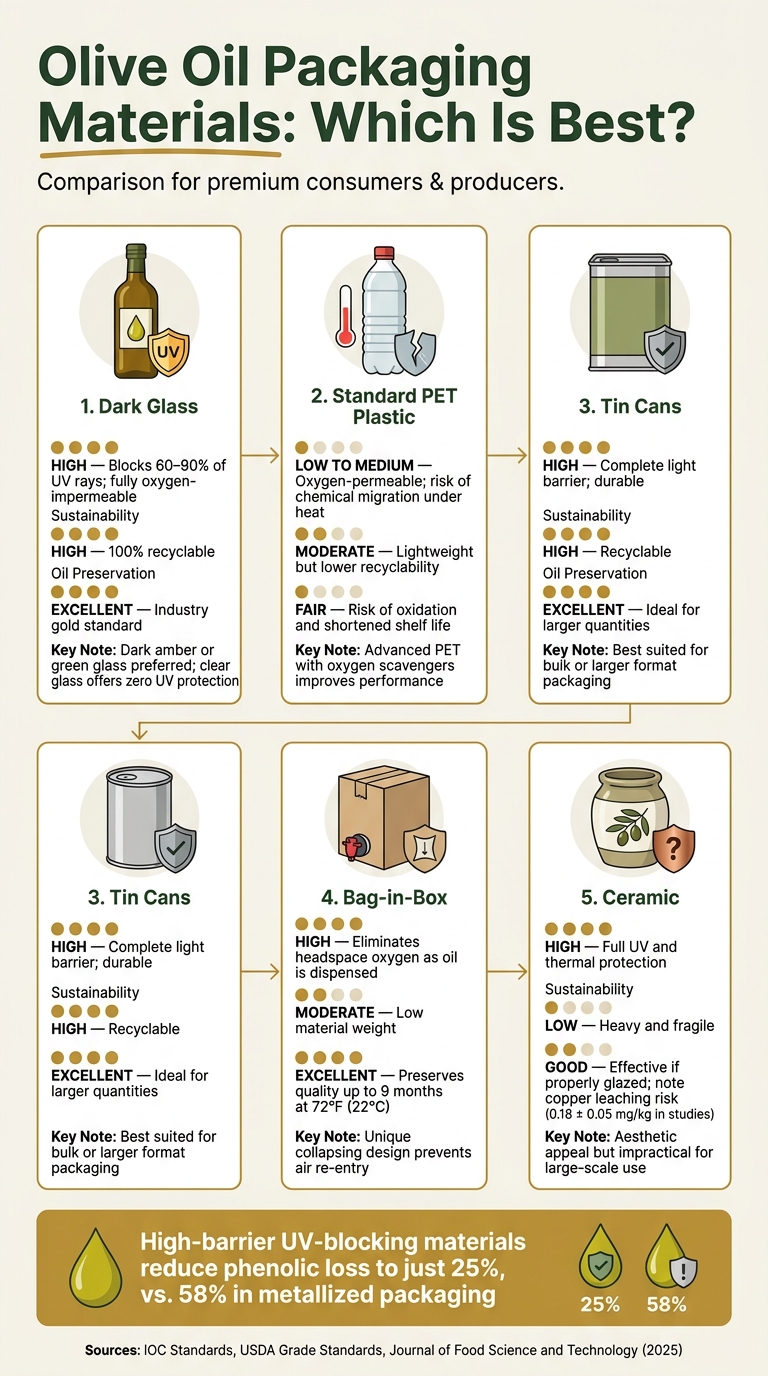 Olive Oil Packaging Materials Compared: Protection, Sustainability & Preservation