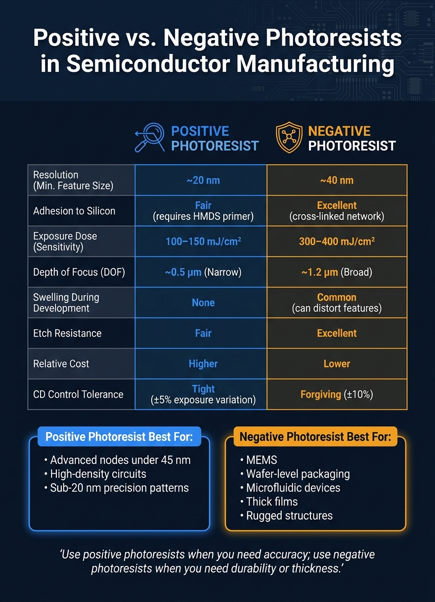 Positive vs. Negative Photoresists: Key Specs Compared