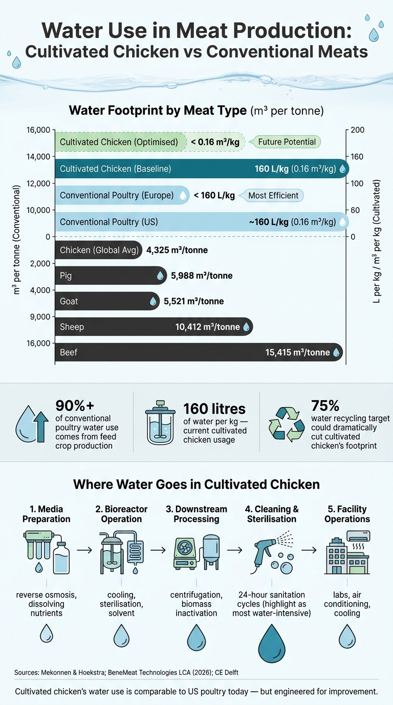 Water Use in Meat Production: Cultivated Chicken vs Conventional Meats