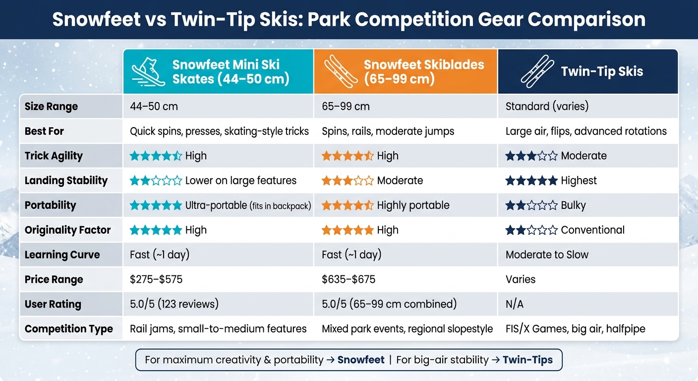 Snowfeet vs Twin-Tip Skis: Park Competition Gear Comparison