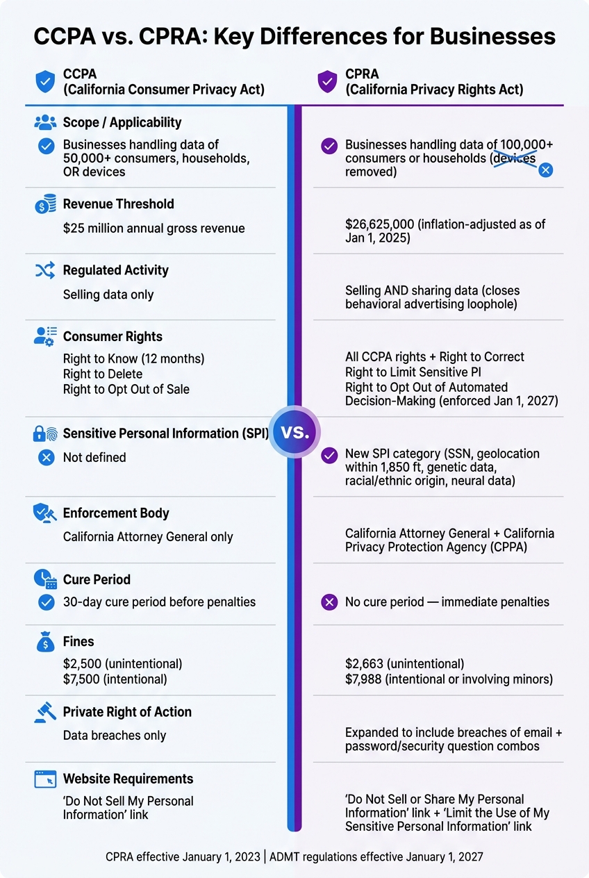 CCPA vs. CPRA: Side-by-Side Comparison for Businesses