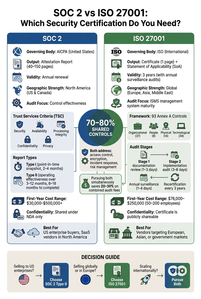SOC 2 vs ISO 27001: Side-by-Side Security Certification Comparison
