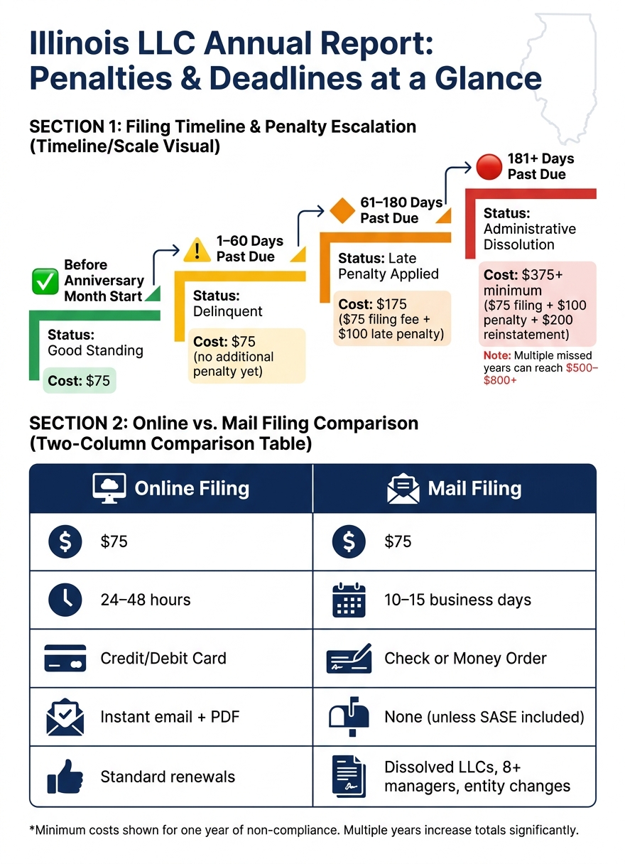Illinois LLC Annual Report: Penalties & Deadlines at a Glance