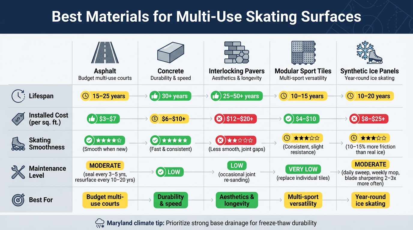 Multi-Use Skating Surface Materials: Cost, Lifespan & Performance Compared
