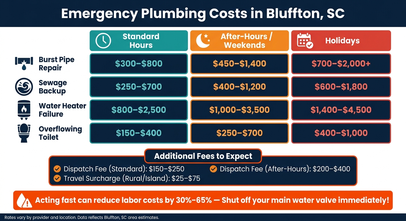 Emergency Plumbing Costs in Bluffton, SC: Standard vs. After-Hours vs. Holiday Rates