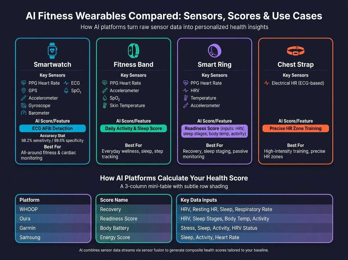 AI Fitness Wearables Compared: Sensors, Scores & Use Cases