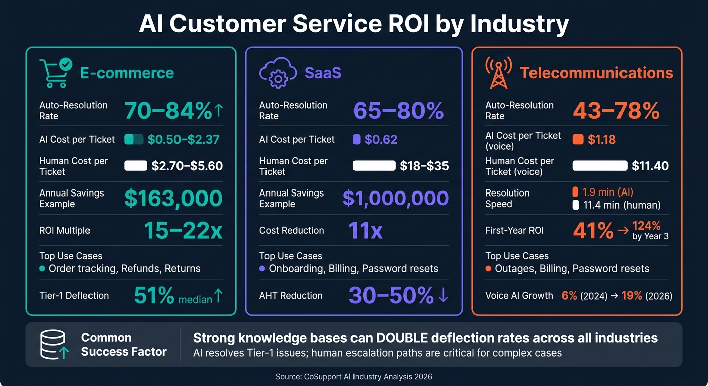 AI Customer Service ROI by Industry: E-commerce vs. SaaS vs. Telecom