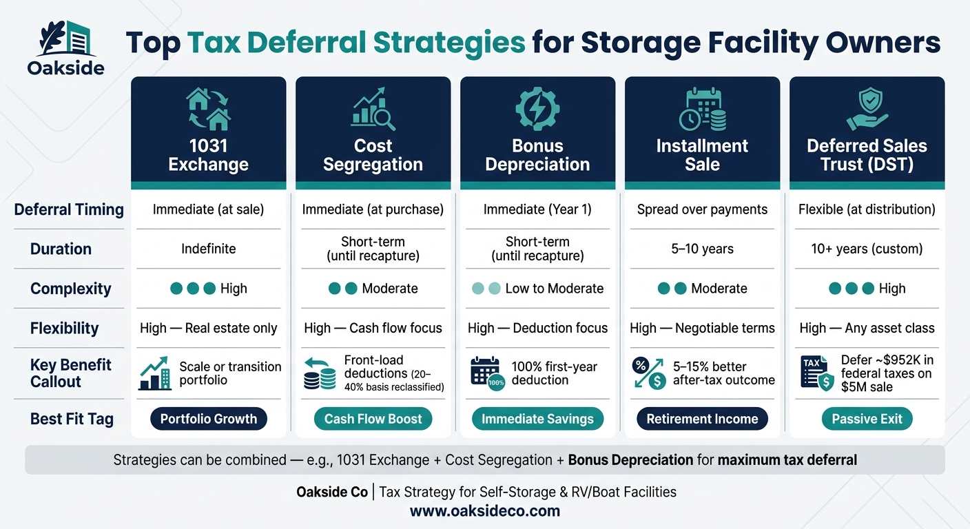 Top Tax Deferral Strategies for Storage Facility Owners: Side-by-Side Comparison