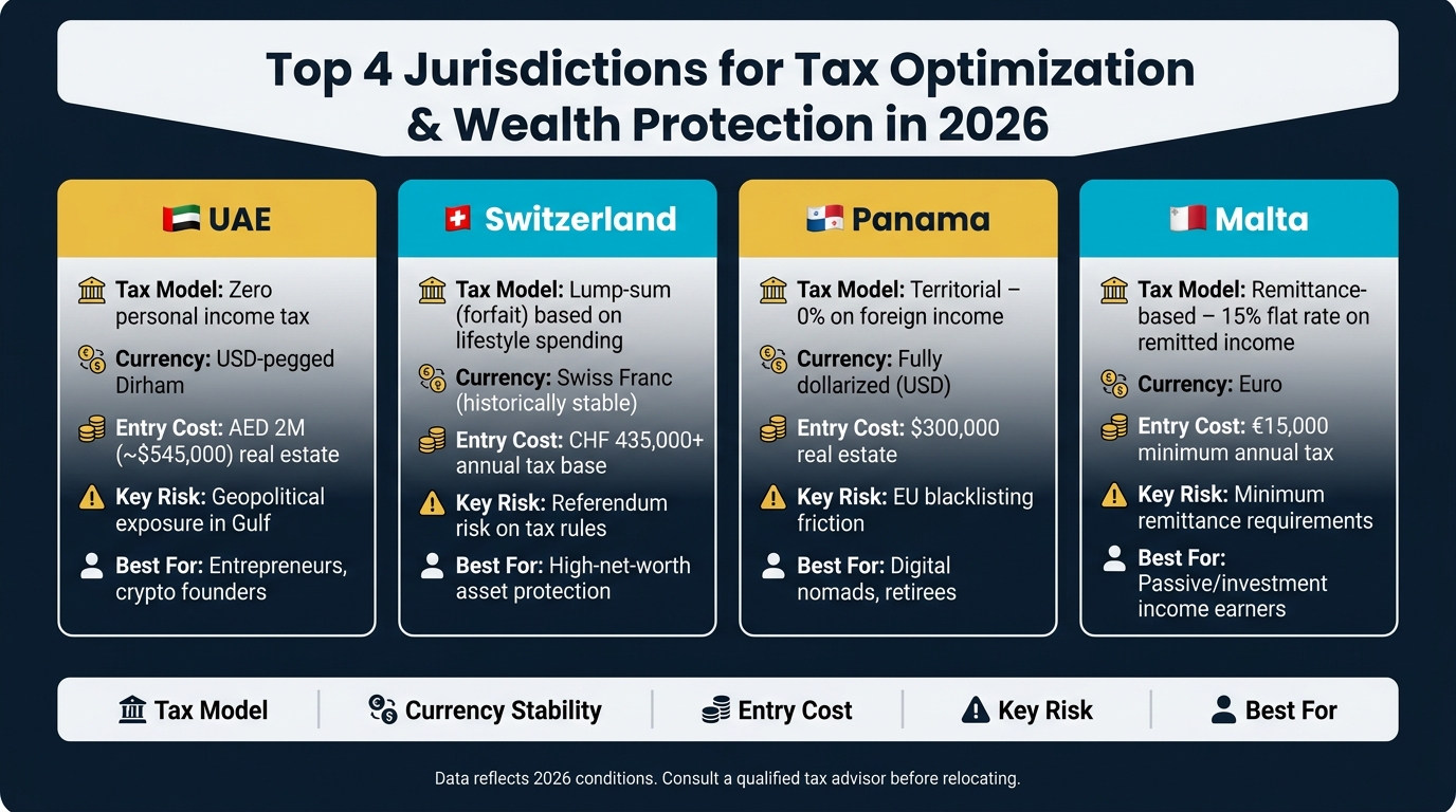 Top 4 Jurisdictions for Tax Optimization & Wealth Protection in 2026