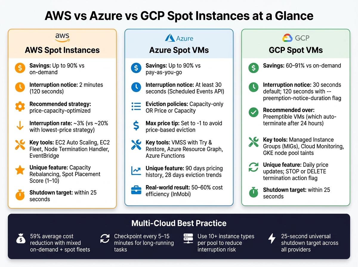 AWS vs Azure vs GCP Spot Instances: Cost Savings &amp; Key Features Compared