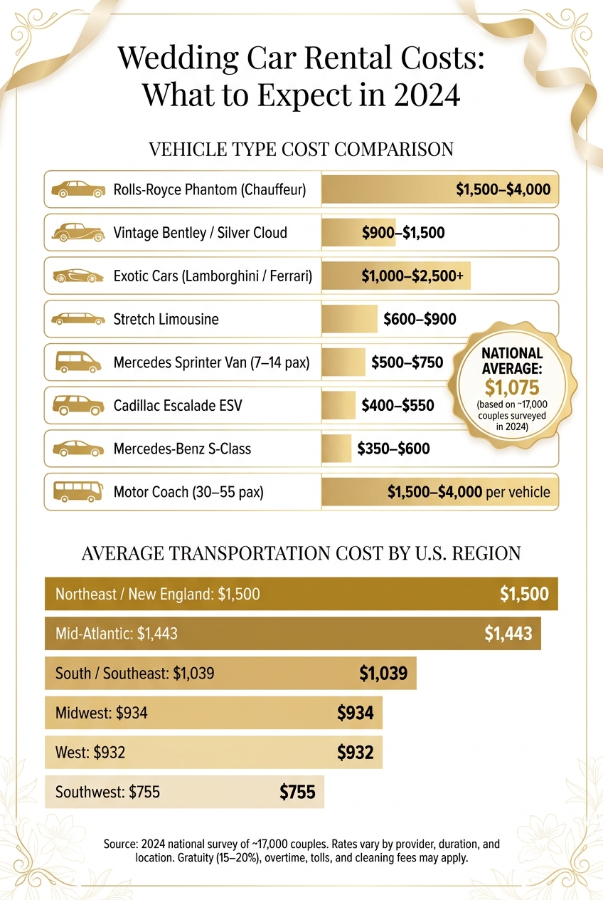 Wedding Car Rental Costs by Vehicle Type & Region (2024)