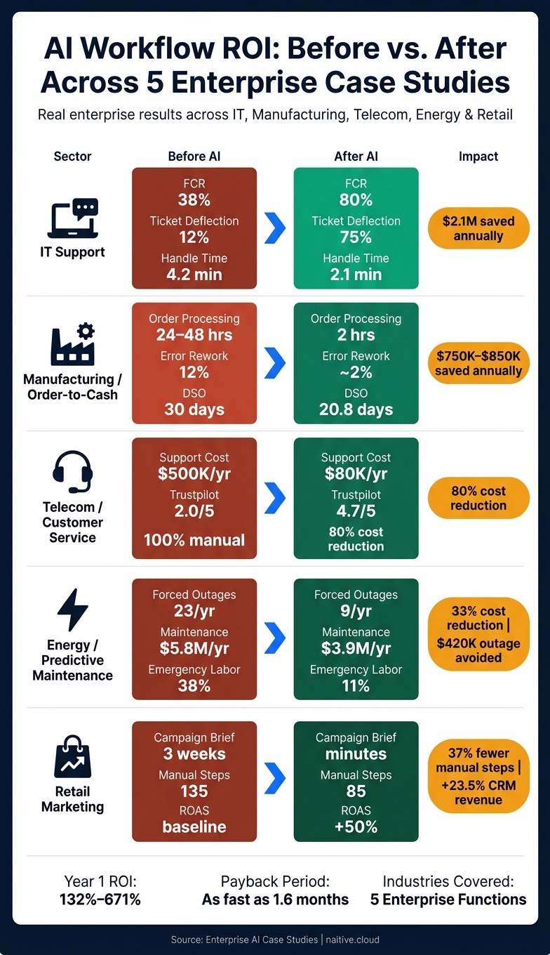 AI Workflow ROI: Before vs. After Across 5 Enterprise Case Studies
