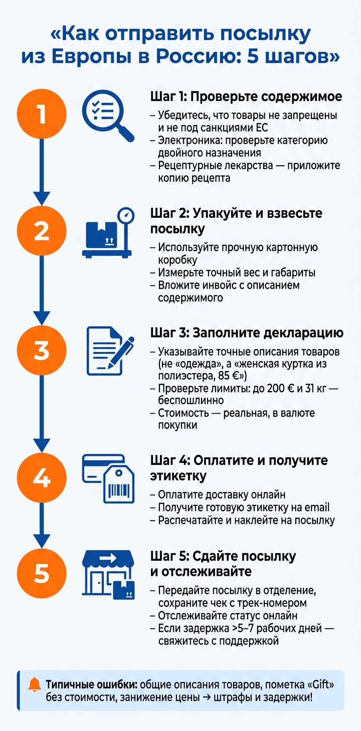 Как отправить посылку из Европы в Россию: 5 шагов