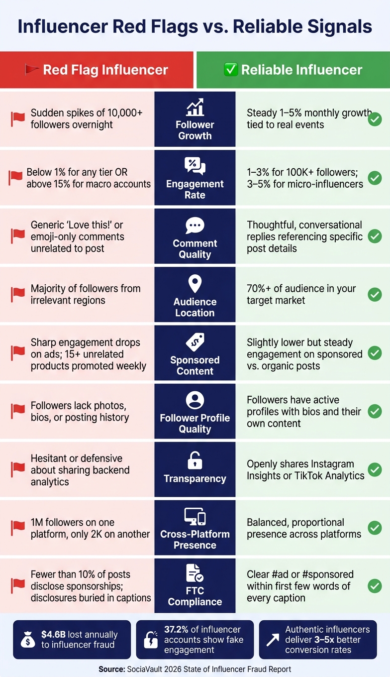 Influencer Red Flags vs. Reliable Signals: A Visual Vetting Guide