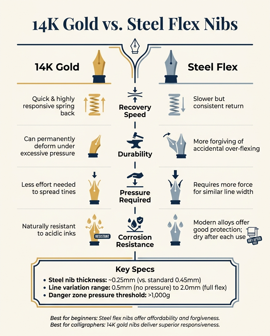 14K Gold vs Steel Flex Nibs: Key Differences at a Glance