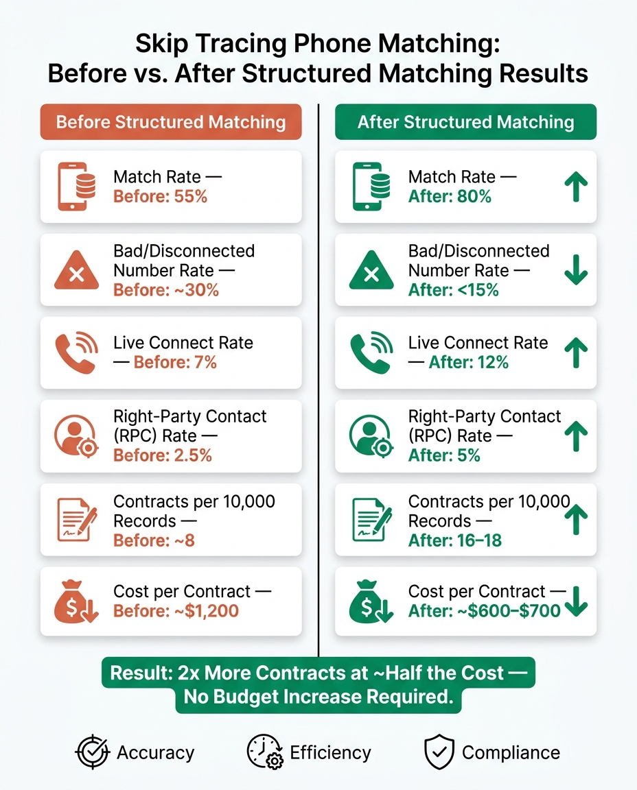 Skip Tracing Phone Matching: Before vs. After Structured Matching Results
