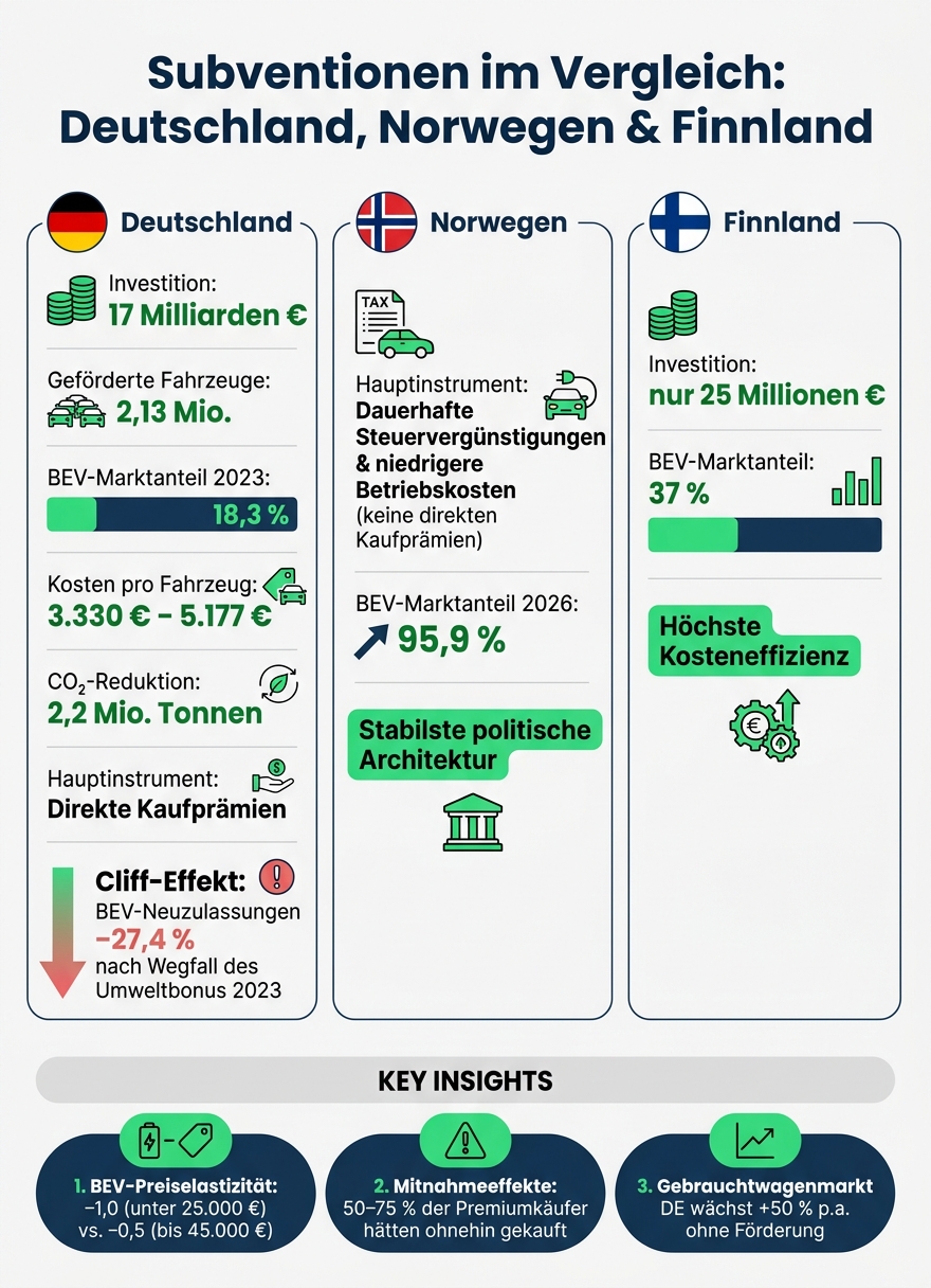 Deutschland vs. Norwegen vs. Finnland: Effizienz der E-Auto-Subventionen im Vergleich