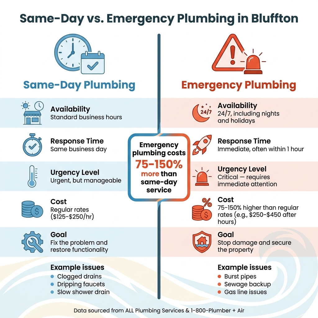Same-Day vs. Emergency Plumbing in Bluffton: Key Differences