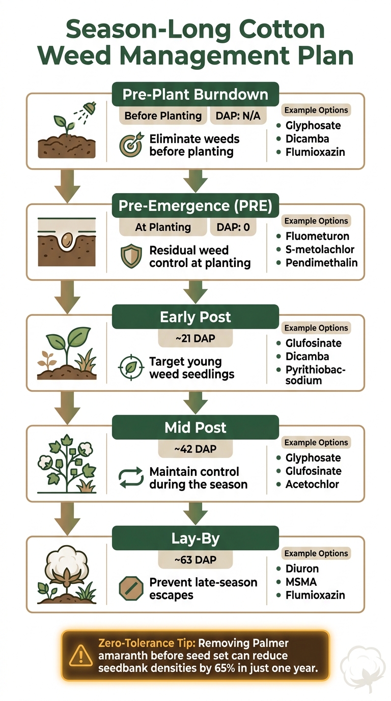 Season-Long Cotton Weed Management Plan: Timing, Purpose & Herbicide Options