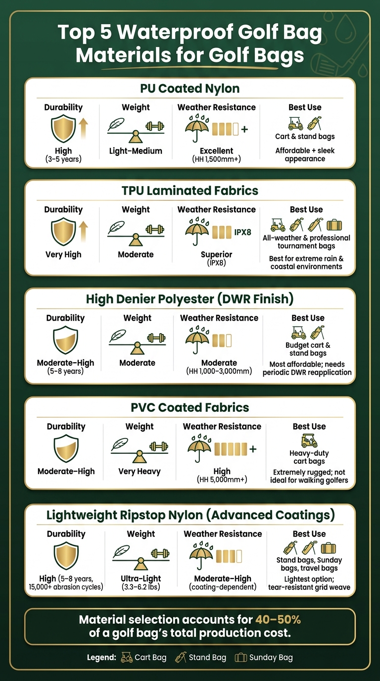 Waterproof Golf Bag Materials Compared: Durability, Weight & Weather Resistance
