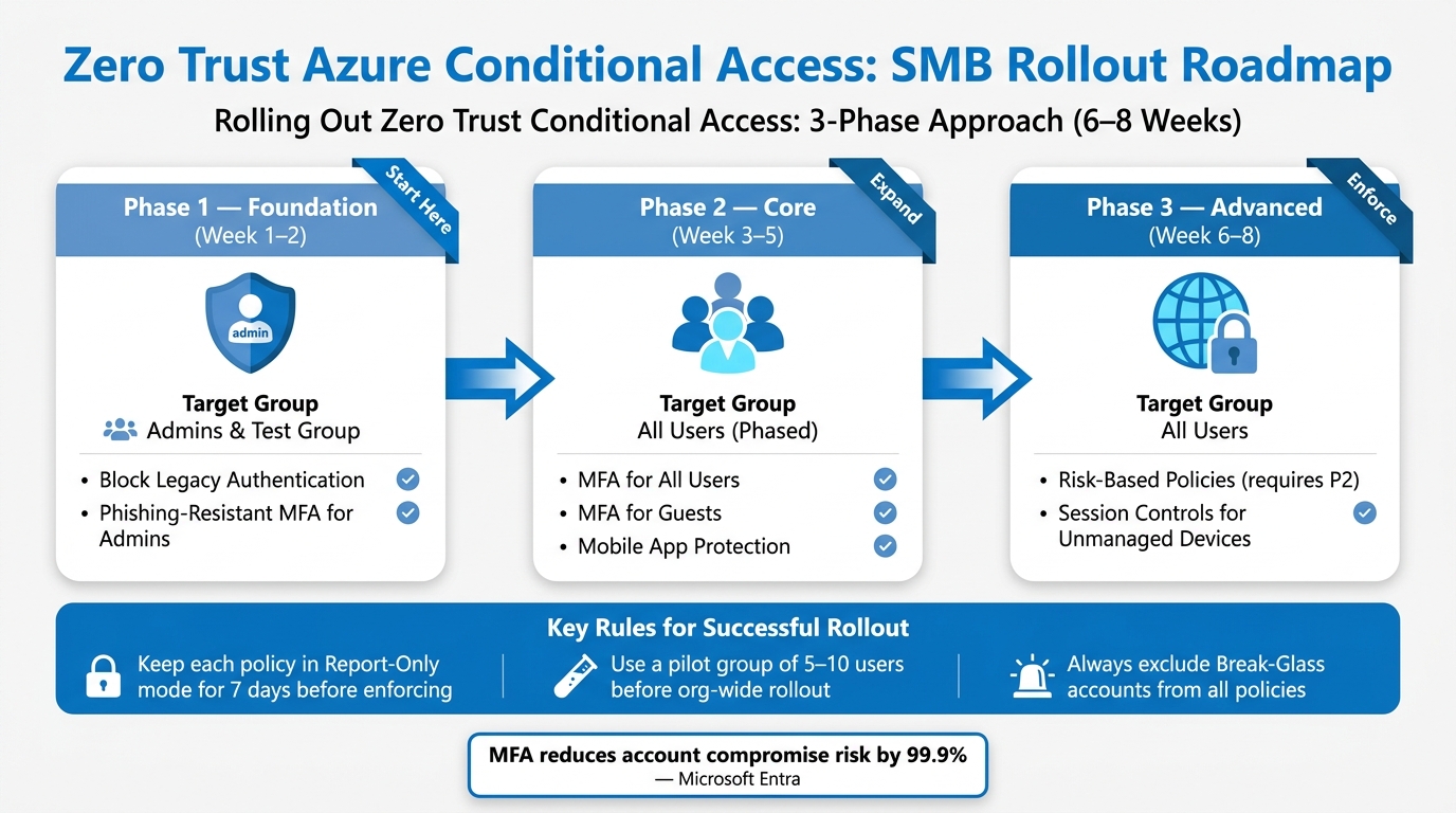 Zero Trust with Azure Conditional Access: 3-Phase SMB Rollout