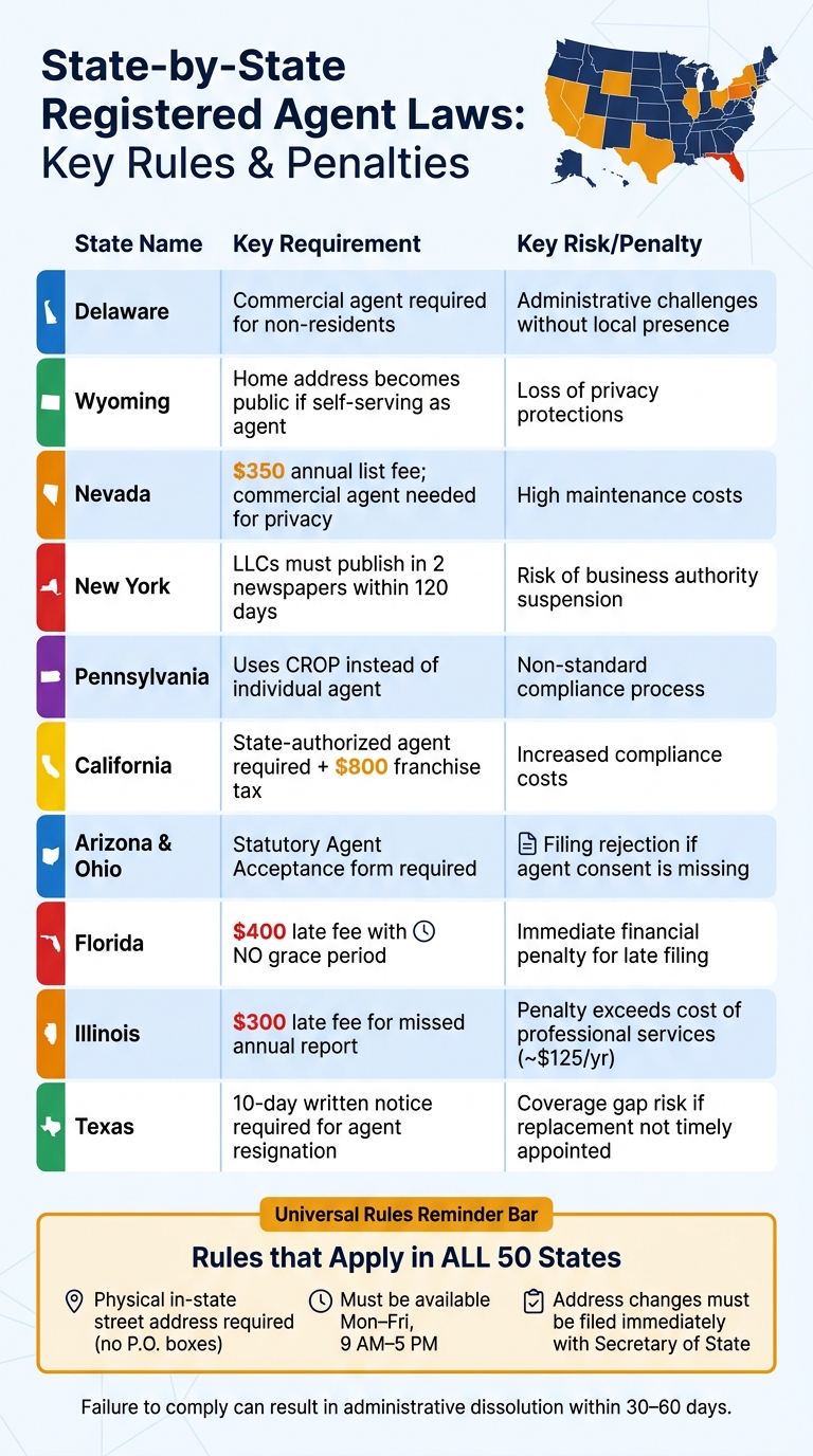 State-by-State Registered Agent Laws: Key Rules & Penalties