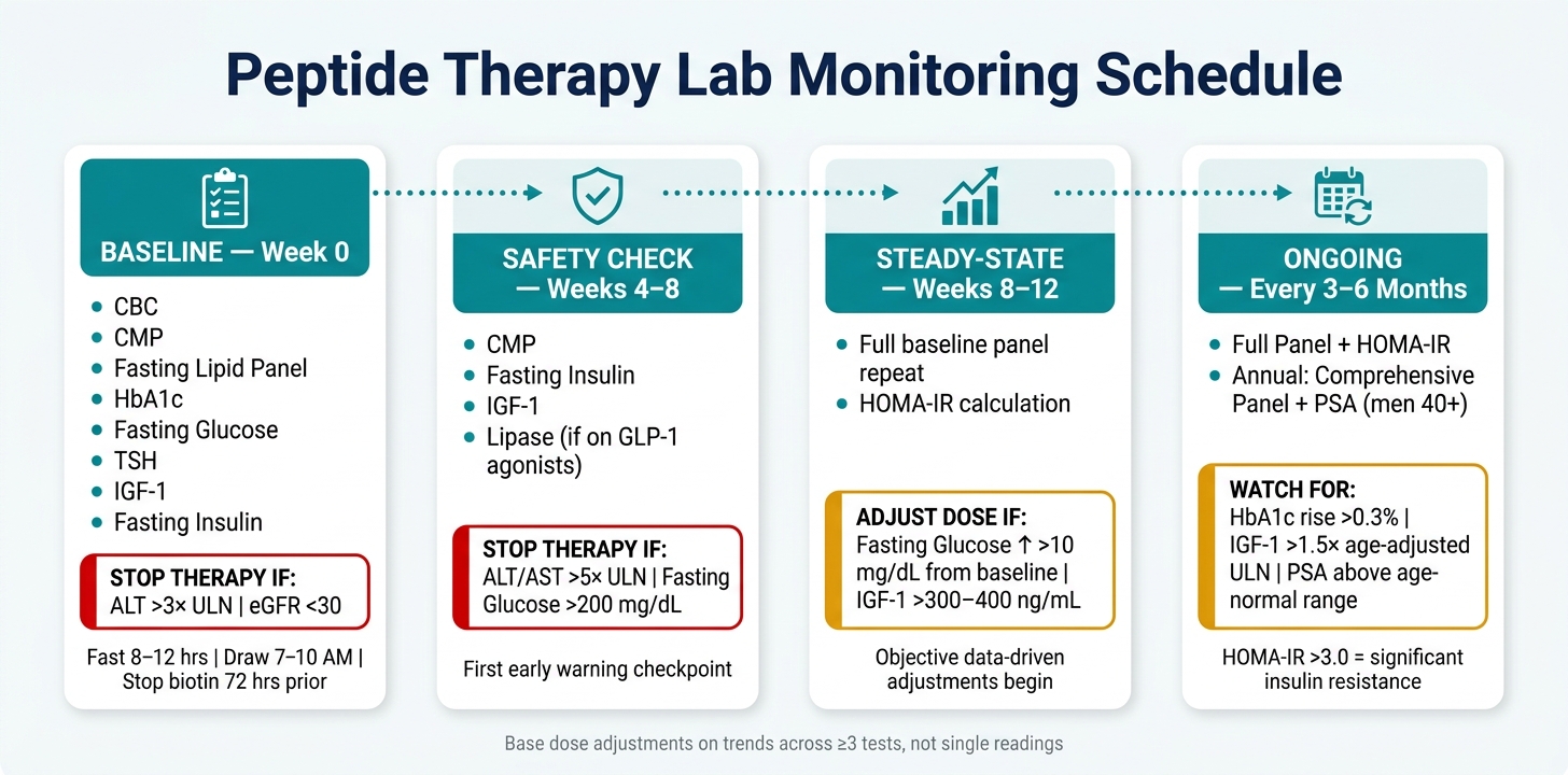 Peptide Therapy Lab Monitoring Schedule: Key Tests & Thresholds