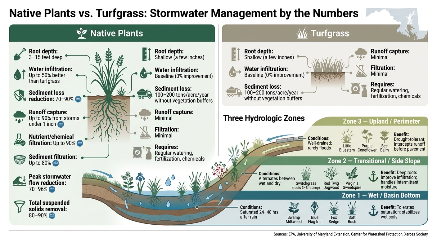 Native Plants vs. Turfgrass: Stormwater Management by the Numbers