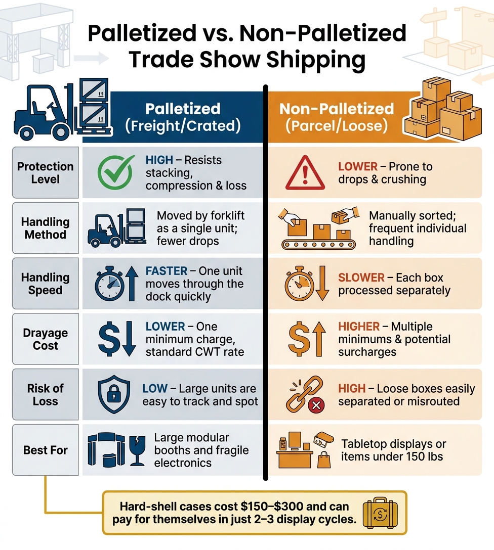 Palletized vs. Non-Palletized Trade Show Shipping: Key Differences