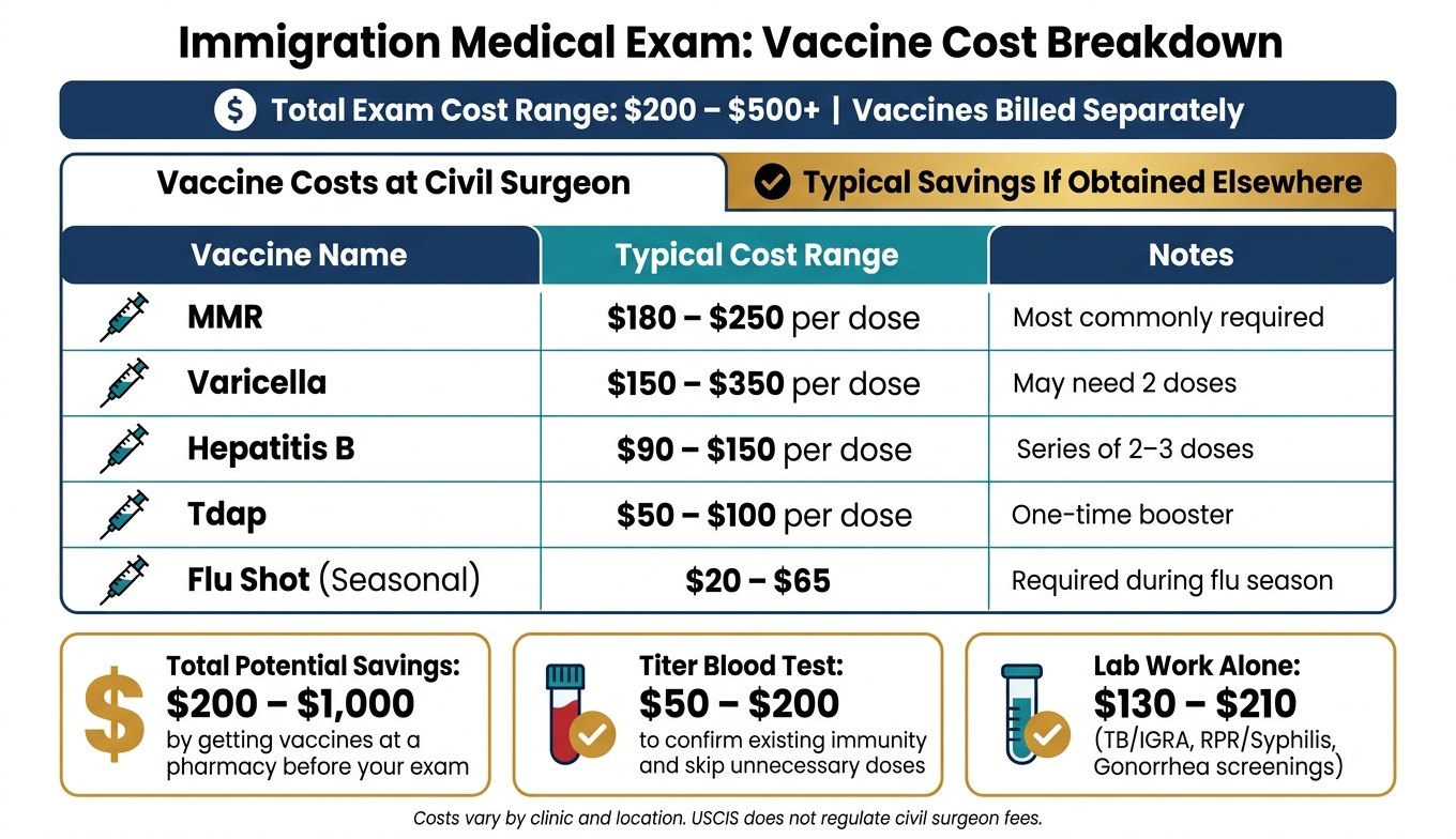 Immigration Medical Exam Vaccine Costs: Civil Surgeon vs. Pharmacy