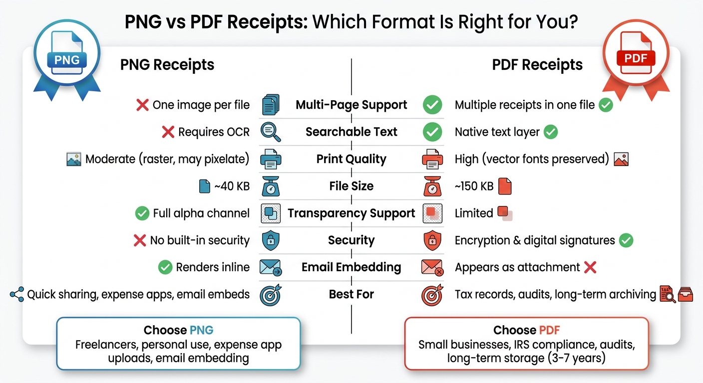 PNG vs PDF Receipts: Full Feature Comparison