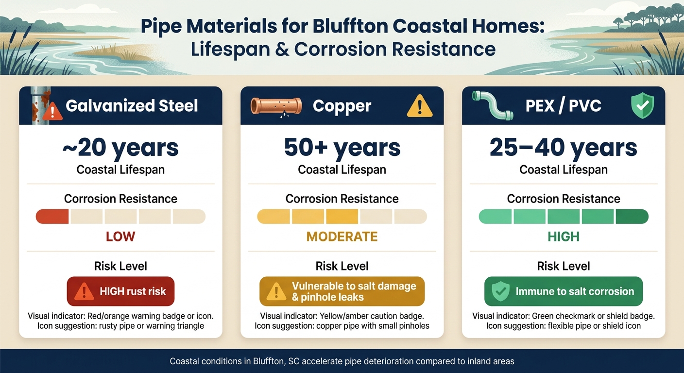 Pipe Materials for Bluffton Coastal Homes: Lifespan & Corrosion Resistance