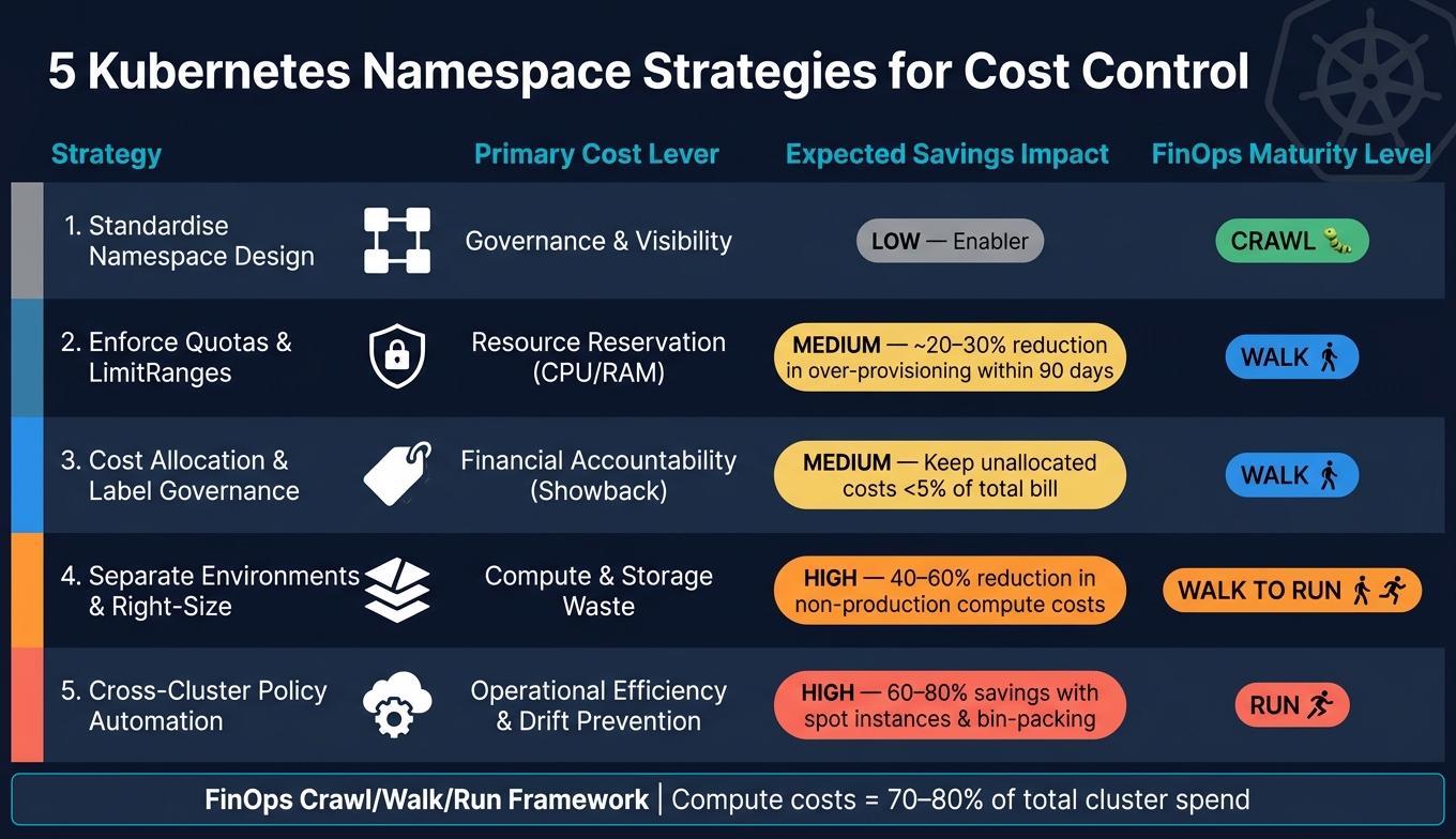 5 Kubernetes Namespace Strategies for Cost Control: FinOps Maturity &amp; Savings Impact
