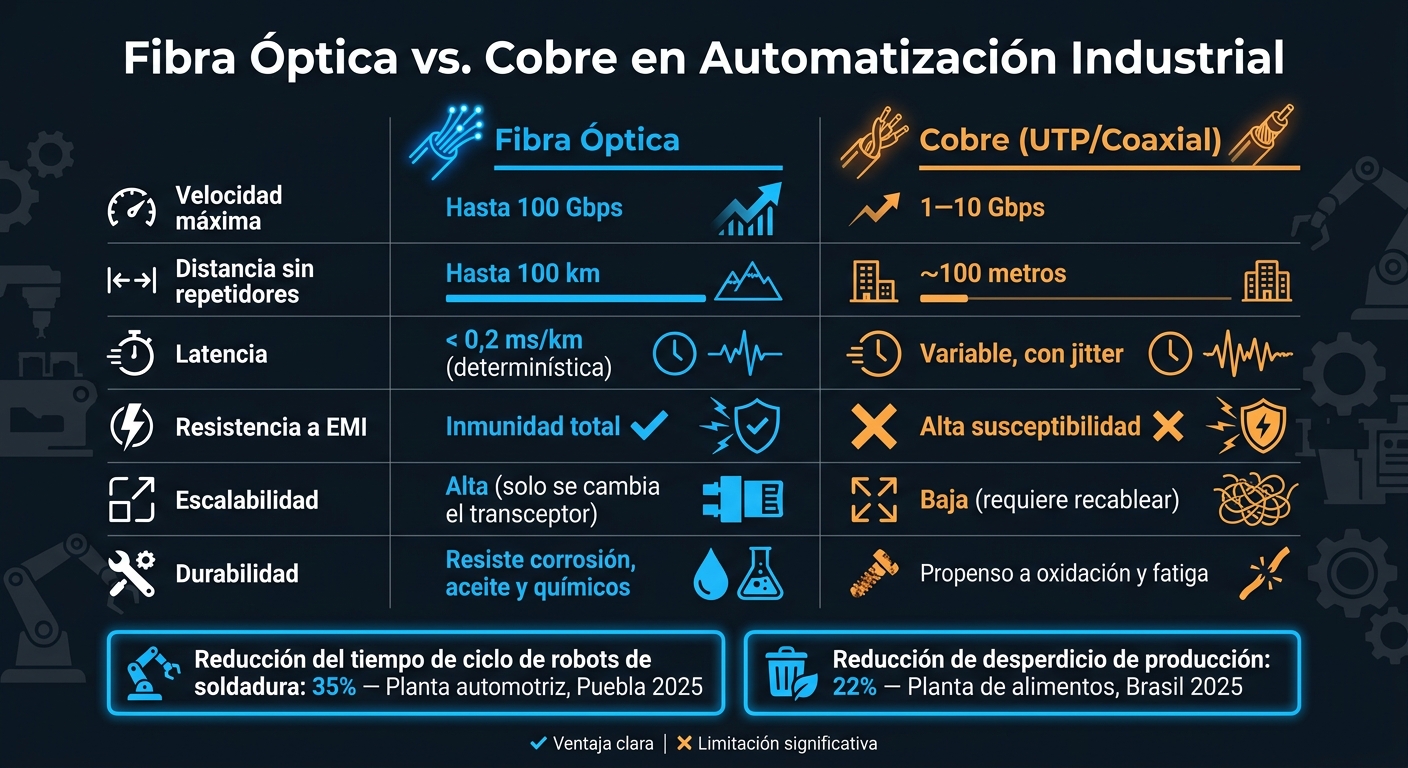 Fibra Óptica vs. Cobre en Automatización Industrial