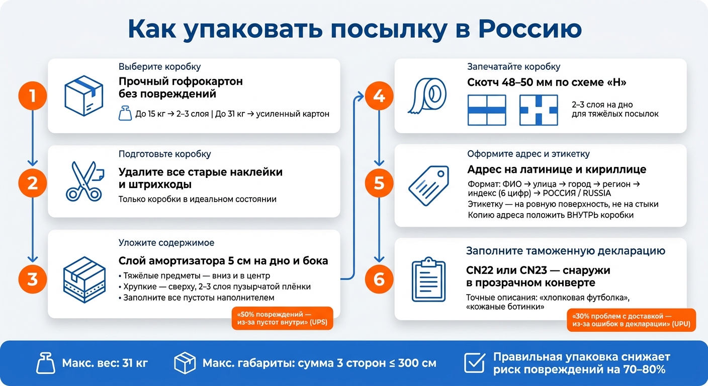 Как упаковать посылку в Россию: пошаговое руководство