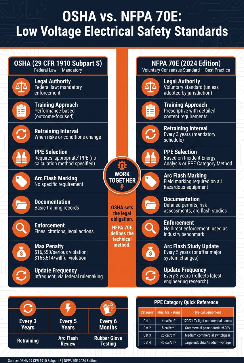 OSHA vs. NFPA 70E: Low Voltage Electrical Safety Standards Compared