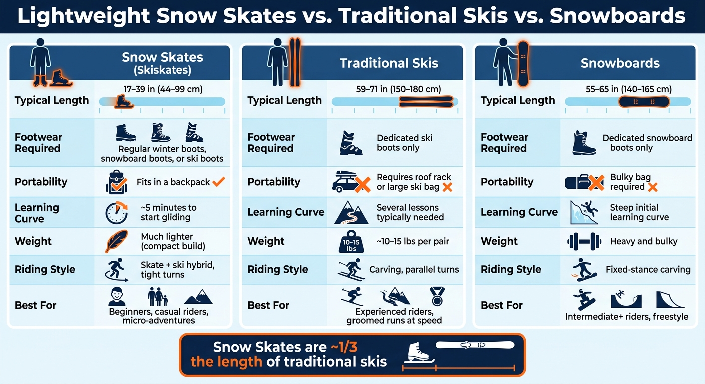 Lightweight Snow Skates vs Traditional Skis vs Snowboards: A Beginner's Guide