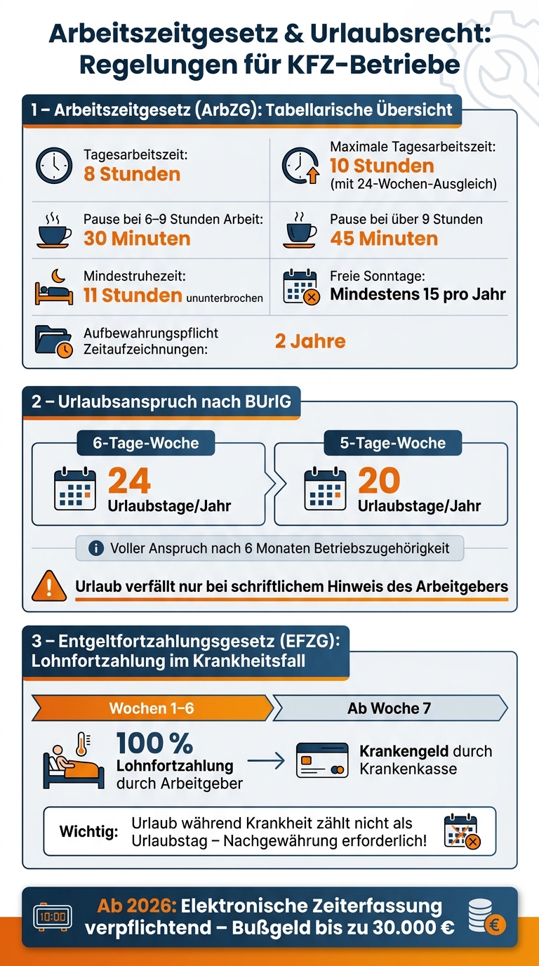 Arbeitszeitgesetz (ArbZG): Wichtigste Regelungen für KFZ-Betriebe im Überblick