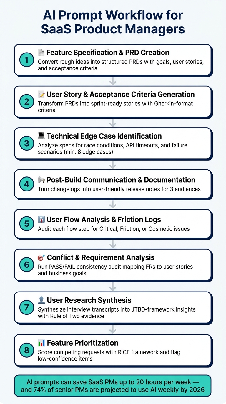 AI Prompt Workflow for SaaS Product Managers: 8-Step Guide