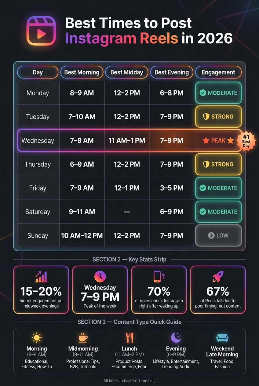 Best Times to Post Instagram Reels in 2026 [By Day & Engagement Level]