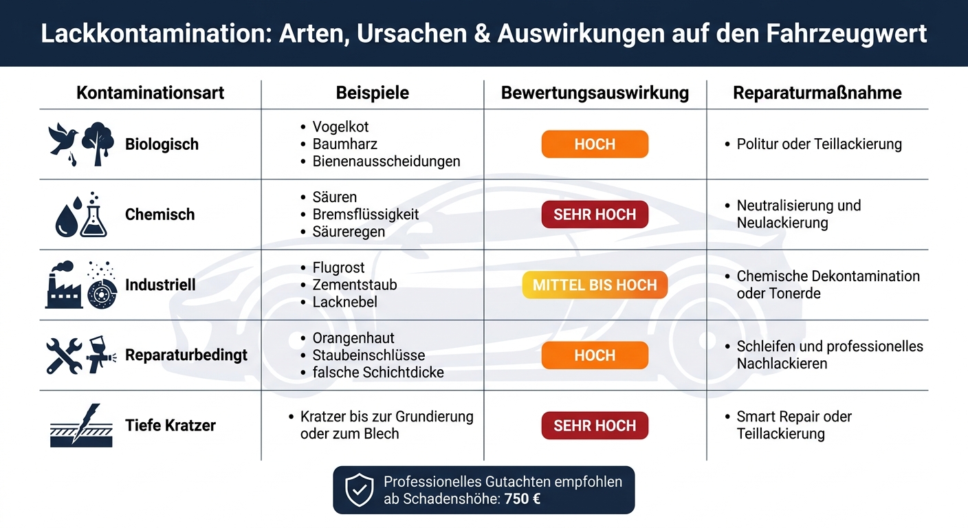 Lackkontamination: Arten, Ursachen & Auswirkungen auf den Fahrzeugwert