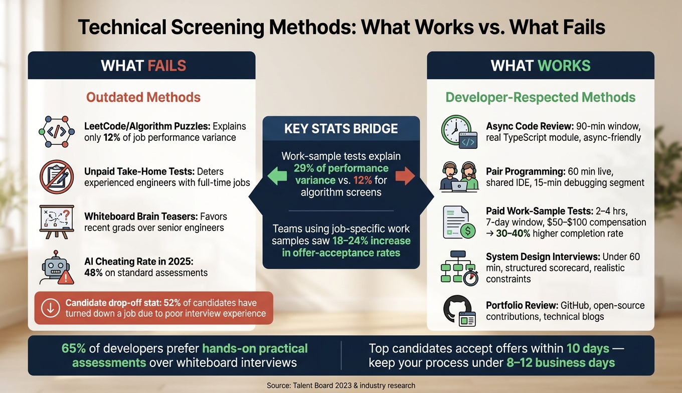 Technical Screening Methods: What Developers Respect vs. What Fails