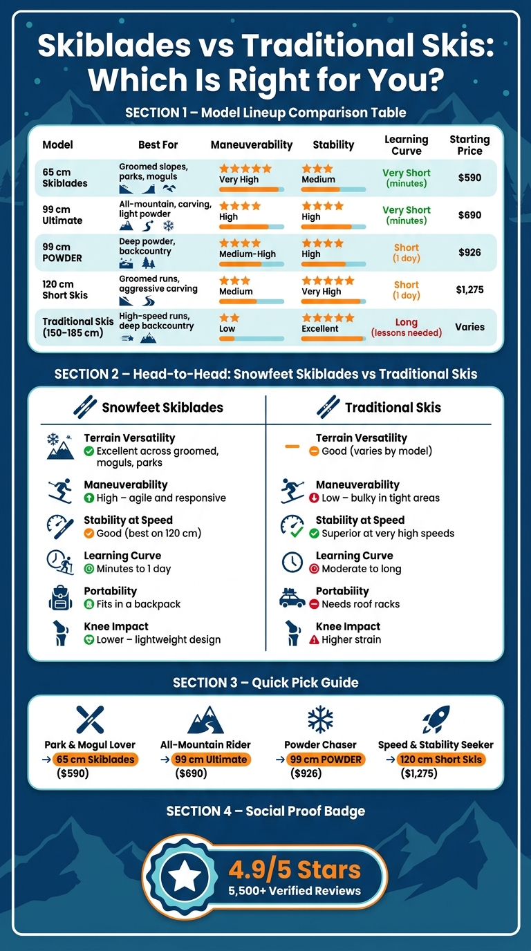 Skiblades vs Traditional Skis: Full Model Comparison Chart