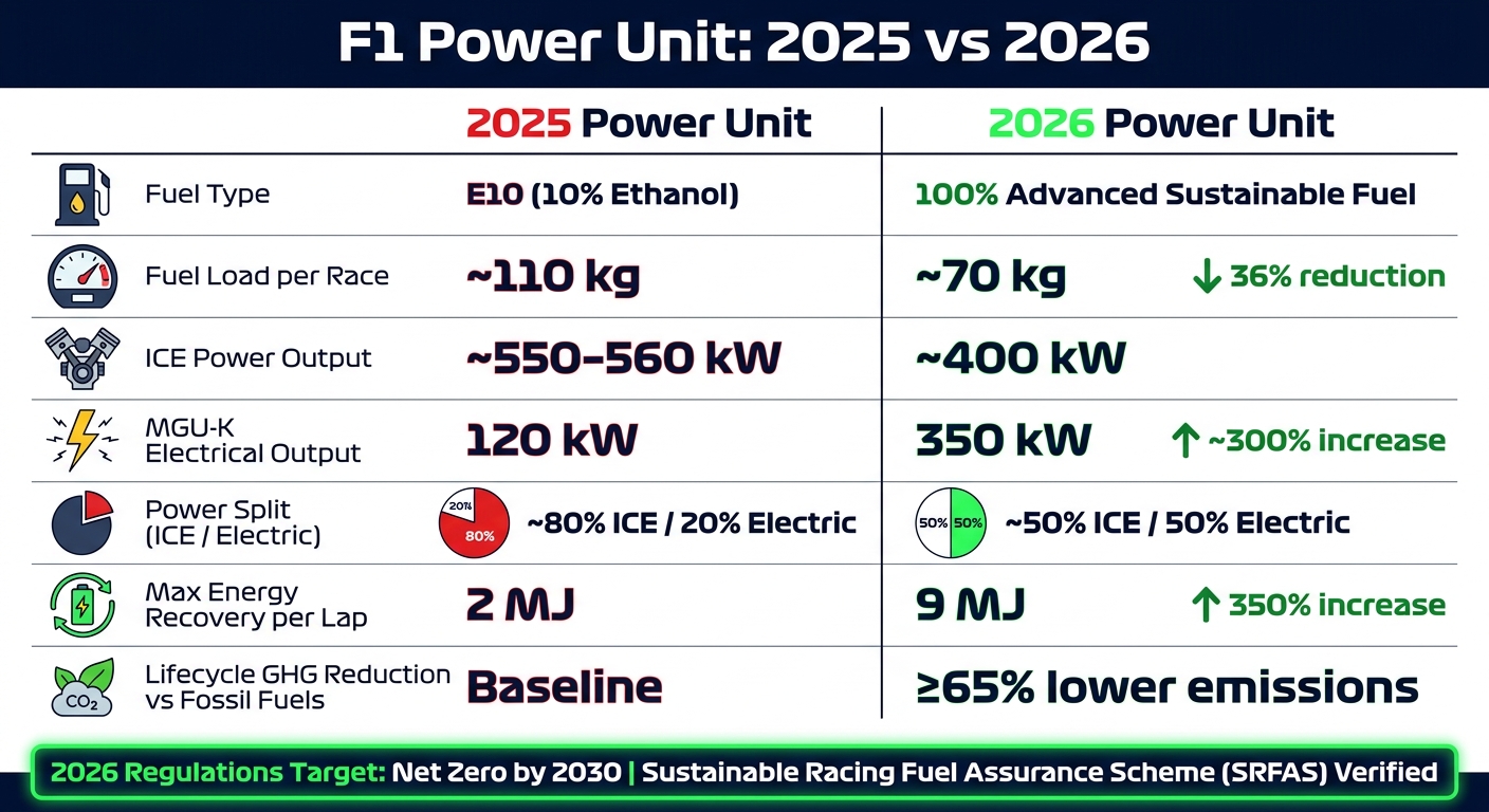 F1 Power Unit: 2025 vs 2026 Key Specs & Emissions Impact